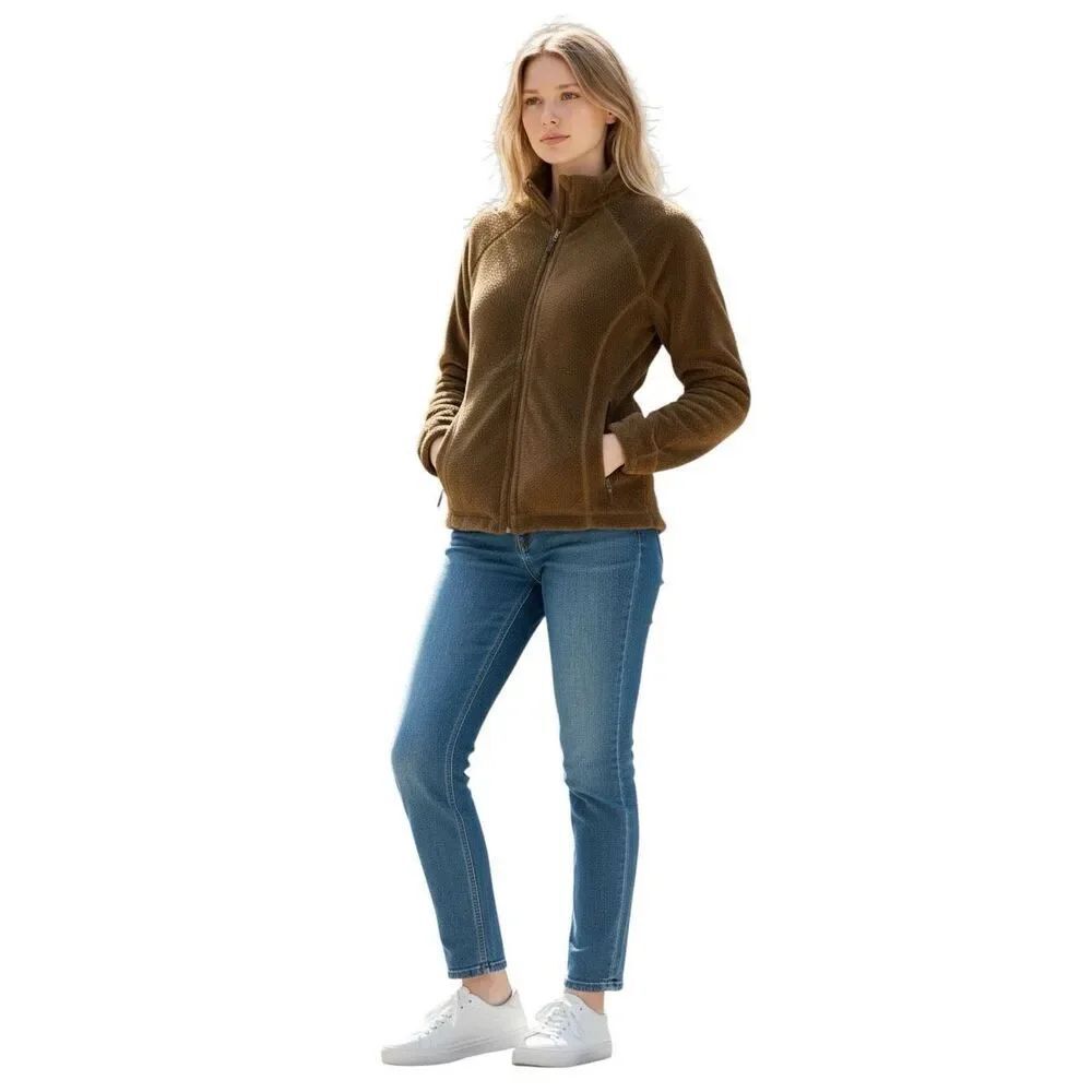 Danskin Teddy Fleece Jacket Brown Size M (8) Super Soft Cozy Zip-Up